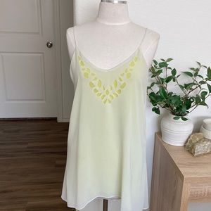 White and Neon green layered cutout mini dress